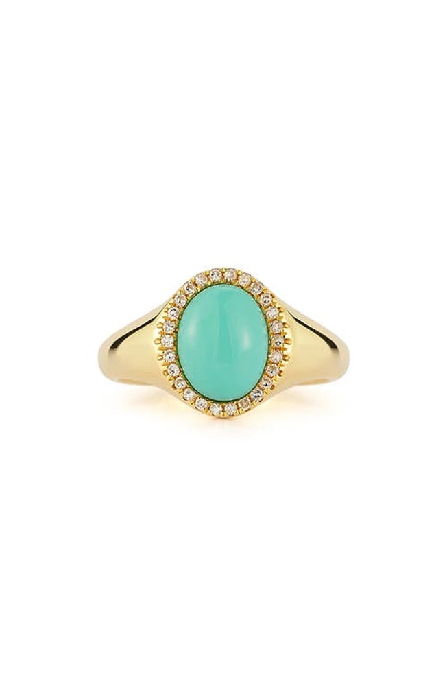 EF Collection Diamond Halo Turquoise Cabochon Ring in 14K Yellow Gold at Nordstrom, Size 3.5