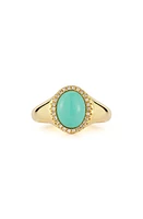 EF Collection Diamond Halo Turquoise Cabochon Ring in 14K Yellow Gold at Nordstrom, Size 3.5