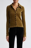 KkCo Scallop Rib Velour Button-Up Shirt Olive Branch at Nordstrom,