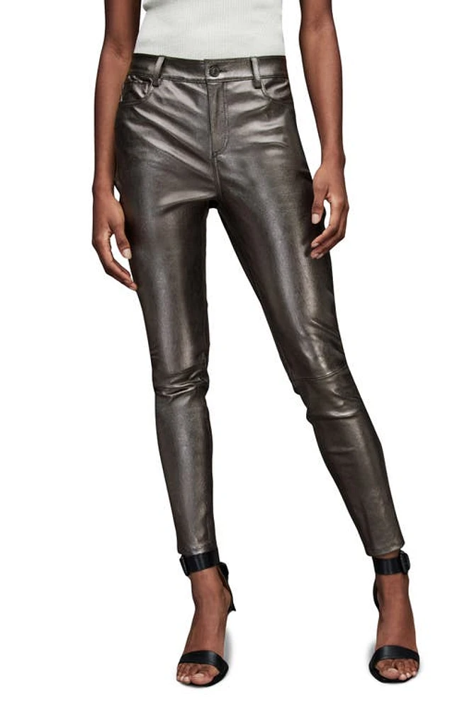 AllSaints Ina Leather Skinny Jeans Gunmetal at Nordstrom, Us