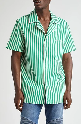 Balmain Signature Stripe Cotton Camp Shirt Green/White at Nordstrom, Us