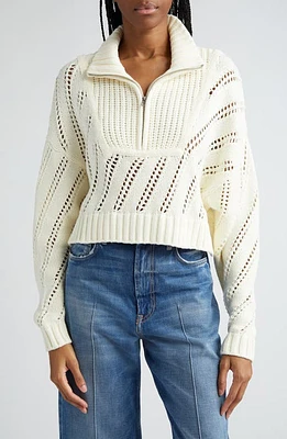 STAUD Hampton Mixed Stitch Half-Zip Cotton Blend Sweater Ivory at Nordstrom,