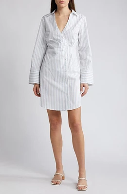 French Connection Isabelle Stripe Long Sleeve Stretch Poplin Shirtdress Linen White-Cashmere at Nordstrom,