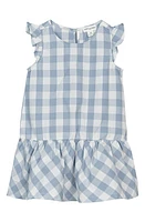 MILES THE LABEL Kids' Check Organic Cotton Tiered Dress in Blue Dusty at Nordstrom, Size 6X