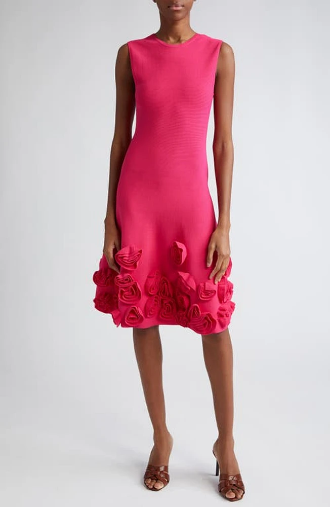 Lela Rose Penelope Floral Appliqué Knit Dress Magenta at Nordstrom,