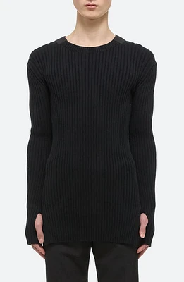 Helmut Lang Cutout Sleeve Organic Cotton Rib Sweater in Black at Nordstrom, Size Large