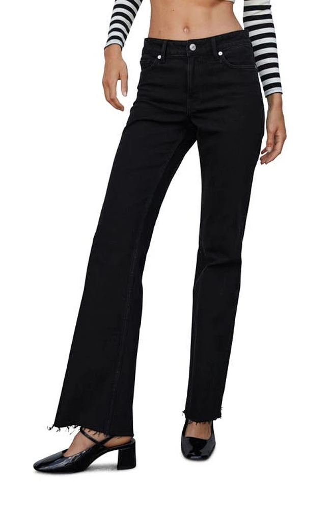 MANGO Raw Hem Flare Leg Jeans Black Denim at Nordstrom,