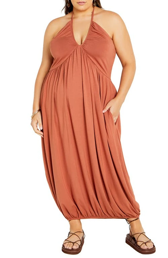 City Chic Kyla Halter Midi Dress in Tan at Nordstrom, Size Xs