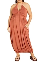 City Chic Kyla Halter Midi Dress in Tan at Nordstrom, Size Xs