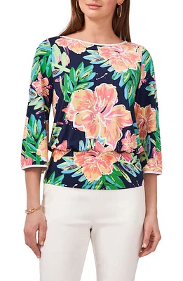 Chaus Print Banded Waist Top Black/Teal at Nordstrom,