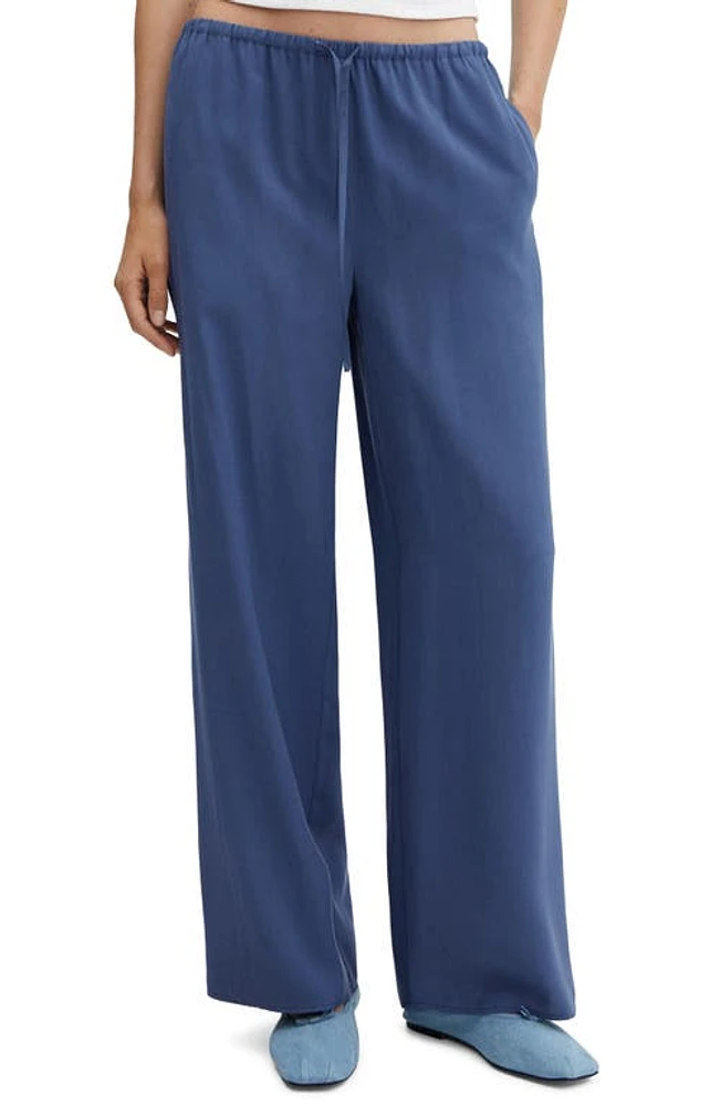 MANGO Wide Leg Drawstring Pants Dark Navy at Nordstrom,