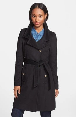 T Tahari 'Izzy' Asymmetrical Wool Blend Coat in Black at Nordstrom, Size 2