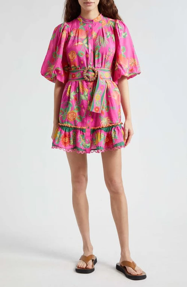 FARM Rio Delicate Fruit Garden Tie Belt Mini Shirtdress Pink at Nordstrom,