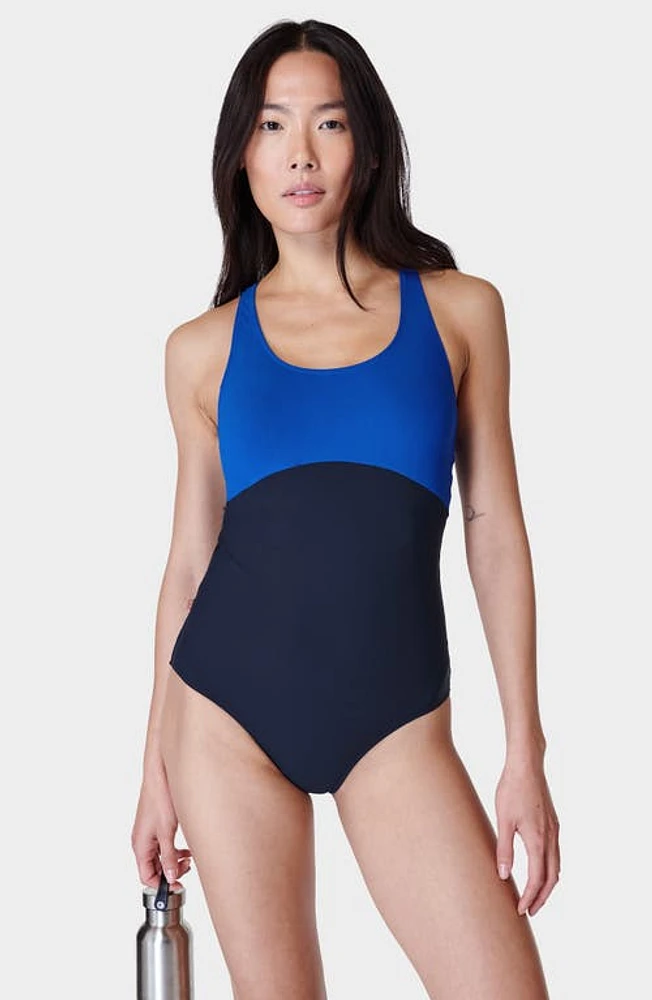 Sweaty Betty Ocean Performance Racerback One-Piece Swimsuit Lightningblue Frenchnavyblue at Nordstrom,