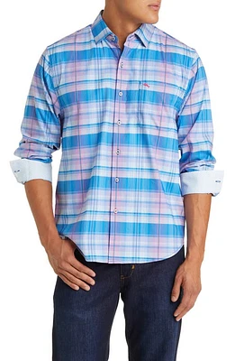 Tommy Bahama Sarasota Stretch Prismatic IslandzoneButton-Up Shirt Blue Aster at Nordstrom,