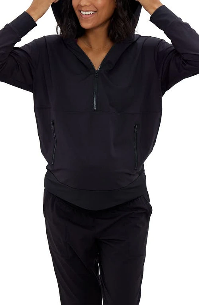 Ingrid & Isabel Cozy Maternity/Nursing Half-Zip Hoodie Black at Nordstrom,