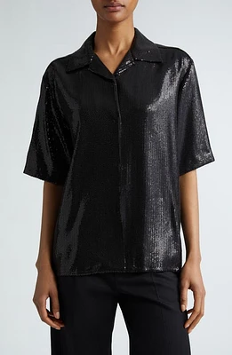 Michael Kors Collection Sequin Camp Shirt Black at Nordstrom,