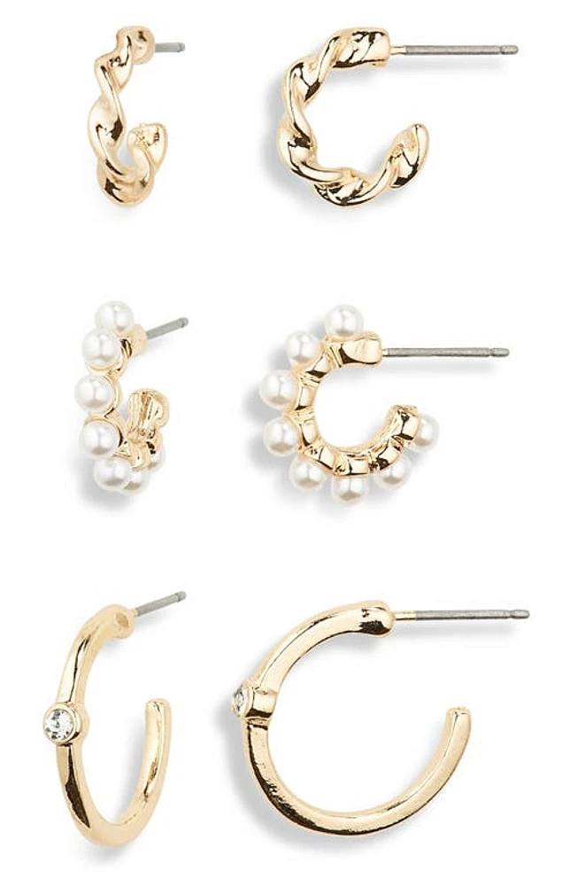 BP. 3-Pair Hoop Earring Set in Gold- White at Nordstrom