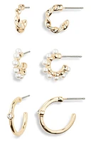 BP. 3-Pair Hoop Earring Set in Gold- White at Nordstrom