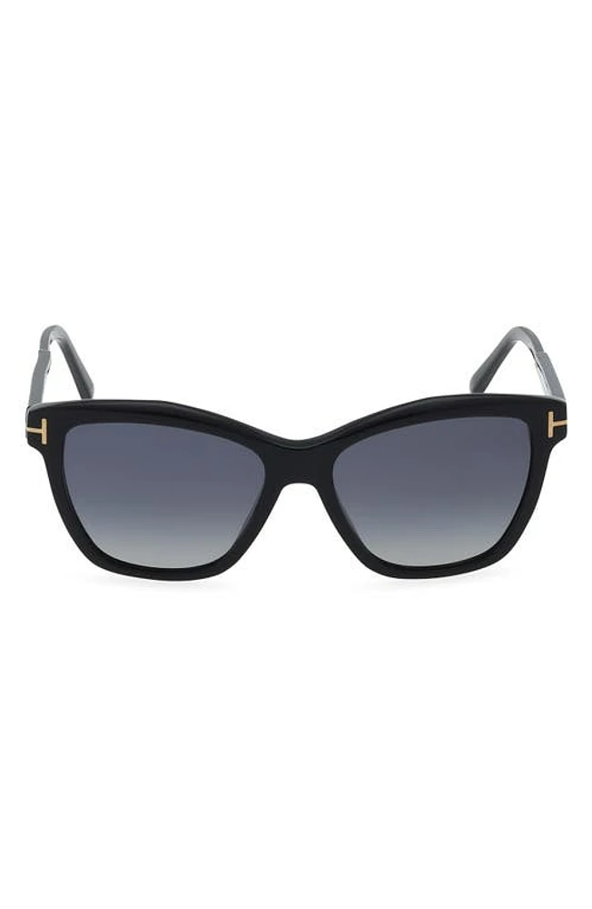 TOM FORD Lucia 54mm Polarized Square Sunglasses in Shiny Black /Polarized Smoke at Nordstrom