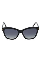 TOM FORD Lucia 54mm Polarized Square Sunglasses in Shiny Black /Polarized Smoke at Nordstrom