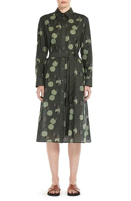 Max Mara Vigile Print Tie Waist Long Sleeve Shirtdress Dark Green at Nordstrom,