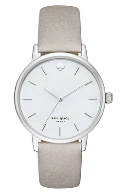 Kate Spade New York 'metro' round leather strap watch, 34mm in Grey/Mother Of Pearl at Nordstrom