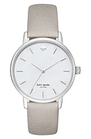 Kate Spade New York 'metro' round leather strap watch, 34mm in Grey/Mother Of Pearl at Nordstrom