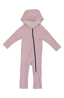 Lake Label Kids' Hooded Long Sleeve One-Piece Rashguard Swimsuit Pink Stripes at Nordstrom,