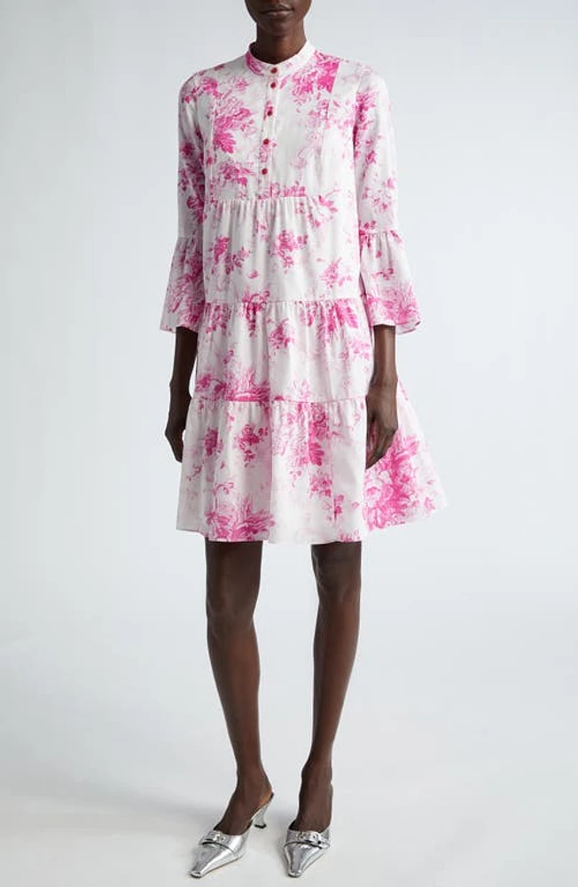 Erdem Antique Floral Print Tiered Shirtdress Rose at Nordstrom, Us