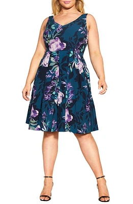 City Chic Hydrangea Floral Print Sleeveless Minidress Teal Bloom at