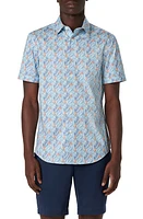 Bugatchi Miles OoohCotton Birds of Paradise Print Short Sleeve Button-Up Shirt Sky at Nordstrom,