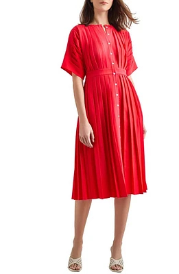 Misook Pleated Fit & Flare Midi Dress Radiant Pink at Nordstrom,