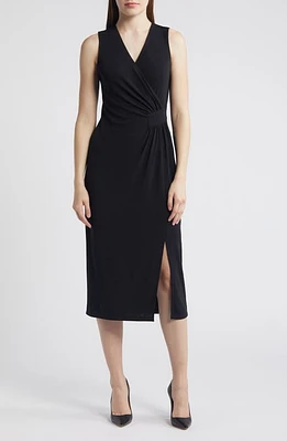 Anne Klein Faux Wrap Sleeveless Jersey Midi Dress Black at Nordstrom,