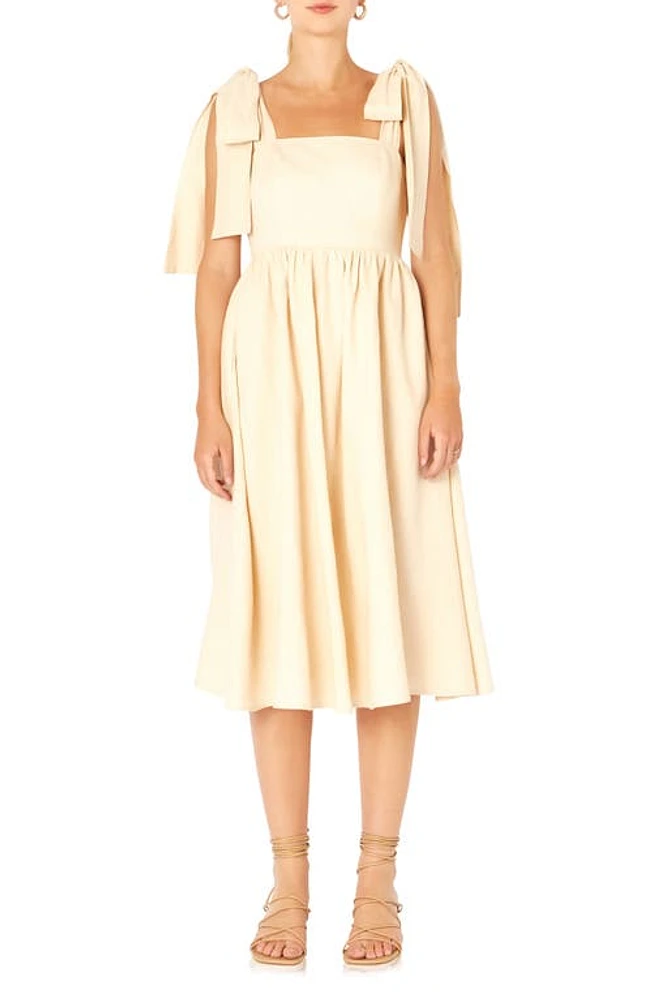 Endless Rose Bow Tie Strap Sundress Nude at Nordstrom,