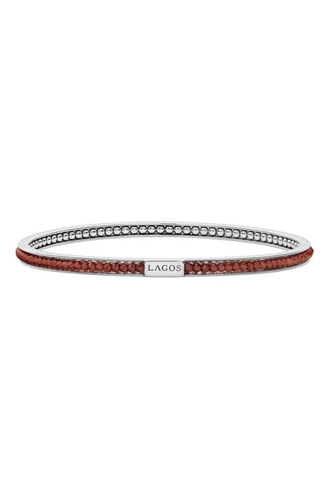 LAGOS Caviar Icon Beaded Bangle Bracelet in Silver/Garnet at Nordstrom, Size Large