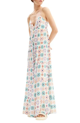 Desigual Long Geometric Print Strappy Dress White at Nordstrom,