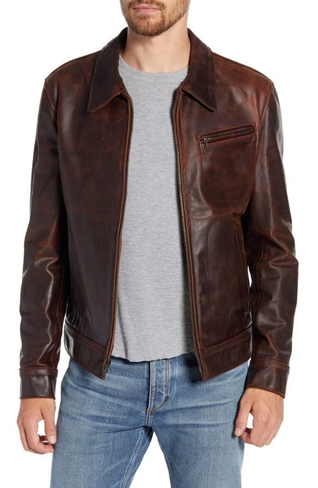 Schott NYC Lightweight Vintage Oil Tanned Unlined Cowhide Leather Trucker Jacket Brown at Nordstrom,