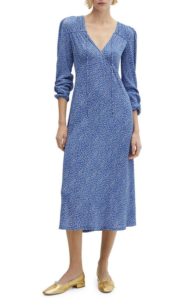 MANGO Dot Split Neck Long Sleeve Dress at Nordstrom,