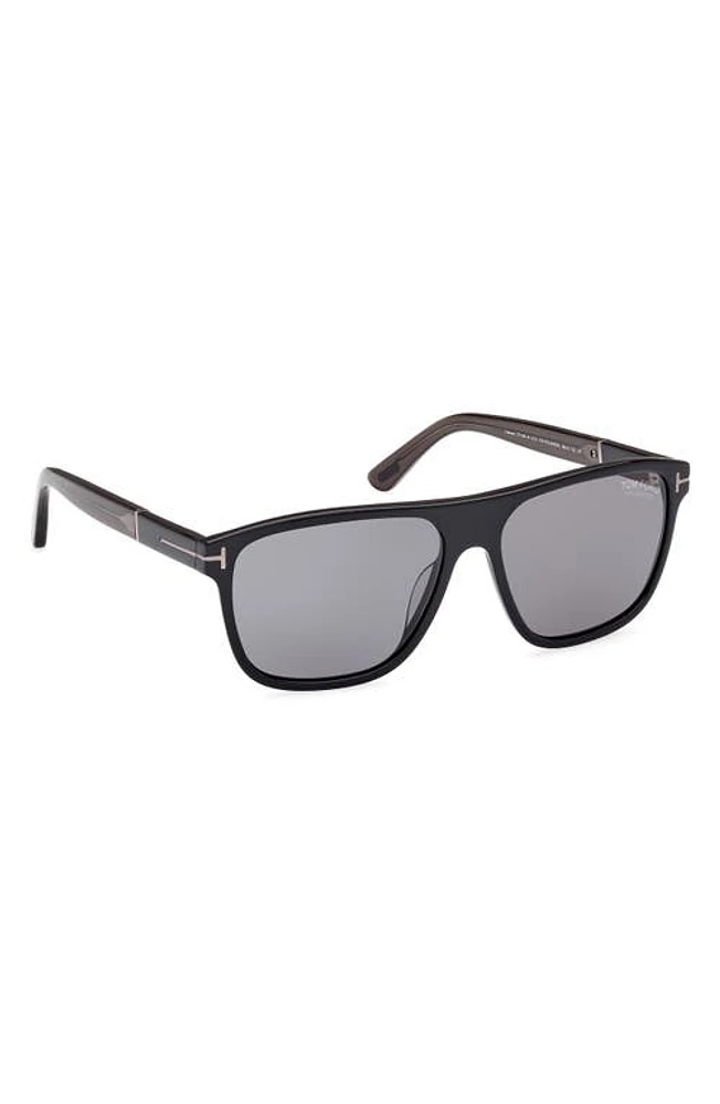 TOM FORD Frances 58mm Polarized Square Sunglasses in Shiny Black Grey /Smoke at Nordstrom