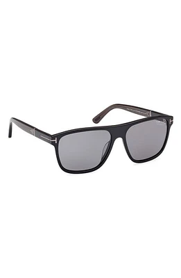 TOM FORD Frances 58mm Polarized Square Sunglasses in Shiny Black Grey /Smoke at Nordstrom