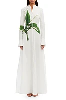 Oscar de la Renta Lily of the Valley Long Sleeve Tie Waist Maxi Shirtdress in Green/White at Nordstrom, Size Medium