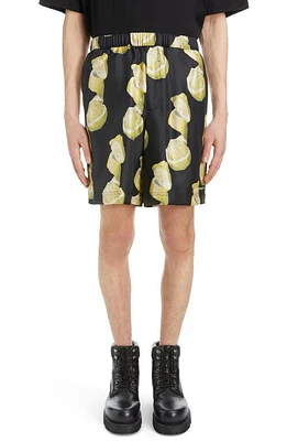 Givenchy Formal Lemon Print Elastic Waist Silk Shorts Black/Yellow at Nordstrom, Us