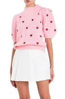 English Factory Heart Embroidered Puff Sleeve Sweater at Nordstrom,