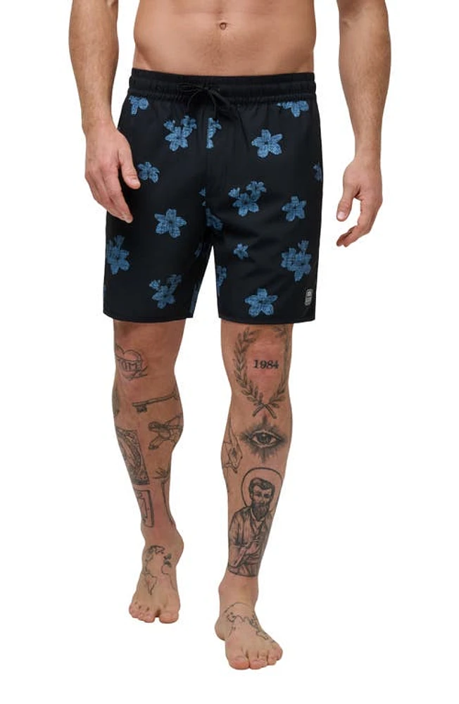 TravisMathew Pineapple Time Swim Trunks Black at Nordstrom,