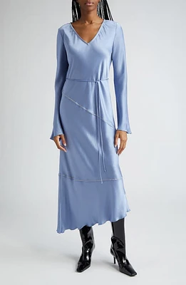 Acne Studios Danessa Fluid Long Sleeve Satin Dress Dusty Blue at Nordstrom, Us