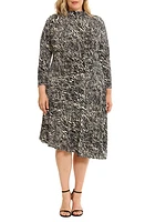 Maggy London Abstract Print Long Sleeve Asymmetric Hem Dress Charcoal/Cream at Nordstrom,