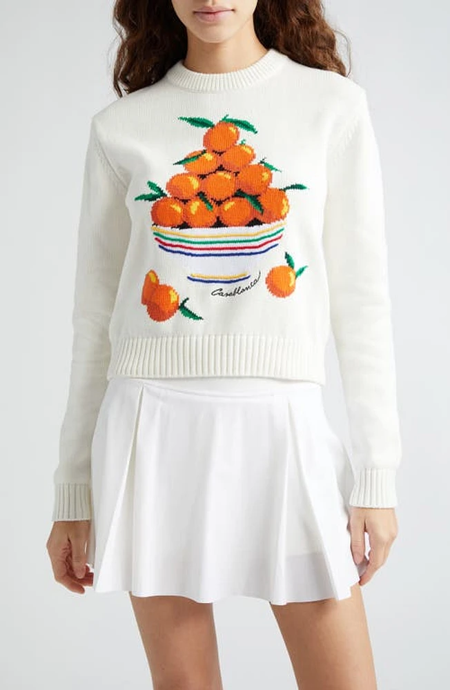 Casablanca Pyramide d'Oranges Intarsia Cotton Crewneck Sweater in White at Nordstrom, Size Large