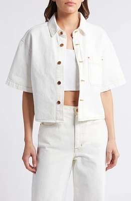 SLVRLAKE Cara Short Sleeve Denim Crop Button-Up Shirt Natural White at Nordstrom,