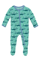 KicKee Pants Alligator Print Fitted One-Piece Footie Pajamas Glass Later at Nordstrom,